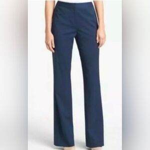 Lafayette 148 Straight Wide Leg Pants Size 12 Navy Blue Office Prep